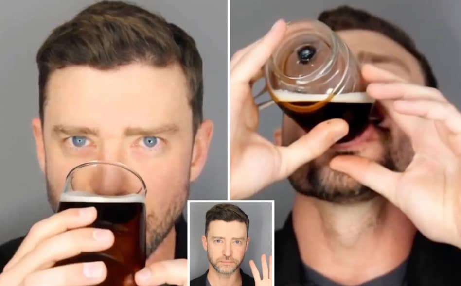 Justin Timberlake en video creado por IA: bebe cerveza tras arresto por conducir en estado de ebriedad