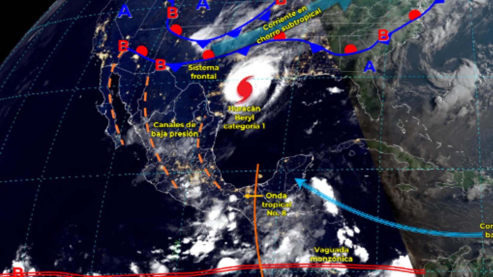 Tras paso de Beryl, formación de onda tropical 8 provocará lluvias intensas con descargas eléctricas en varios estados