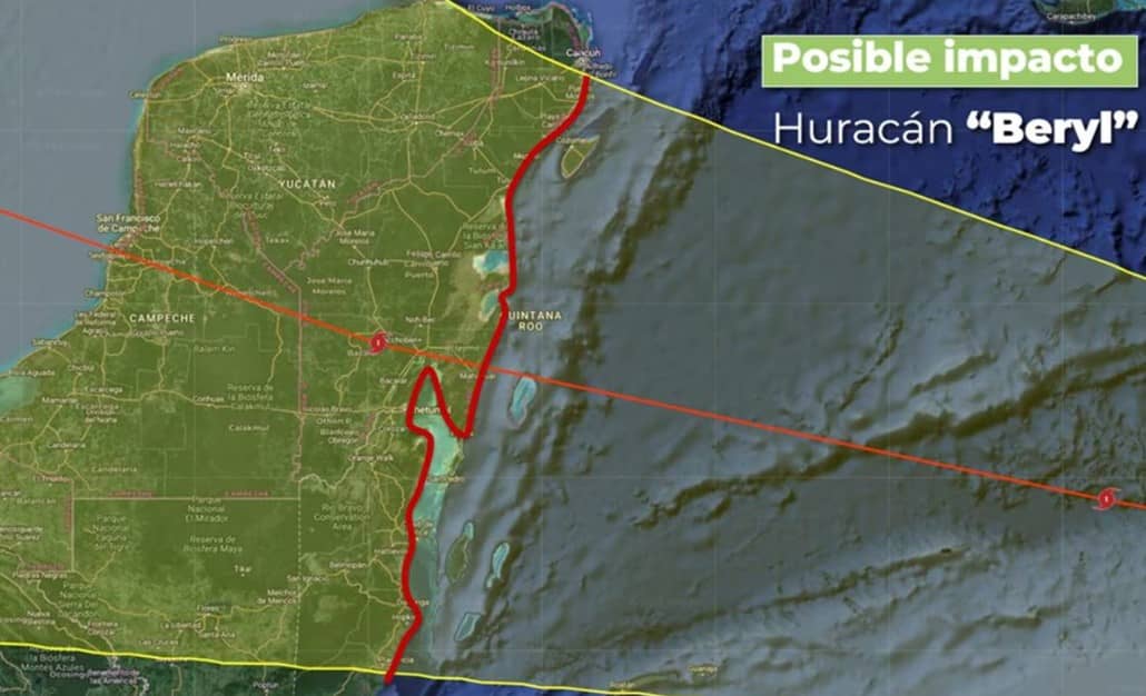 Estiman que huracán Beryl impacte la noche del jueves o madrugada del viernes entre Tulum y Carrillo Puerto