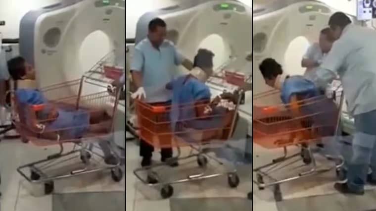 Gobierno de AMLO desmiente VIDEO del IMSS en donde aparece un paciente trasladado en carrito de supermercado