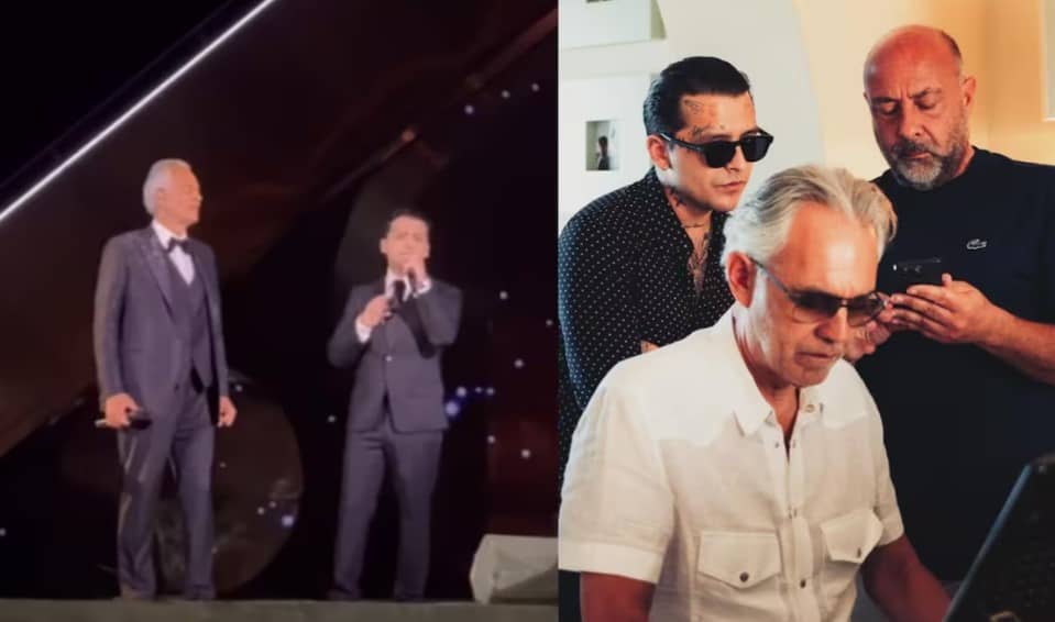 Christian Nodal compartió escenario con Andrea Bocelli en Italia