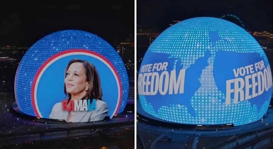 La Esfera de Las Vegas se ilumina para hacer campaña por Kamala Harris; primera vez que se usa con fines políticos