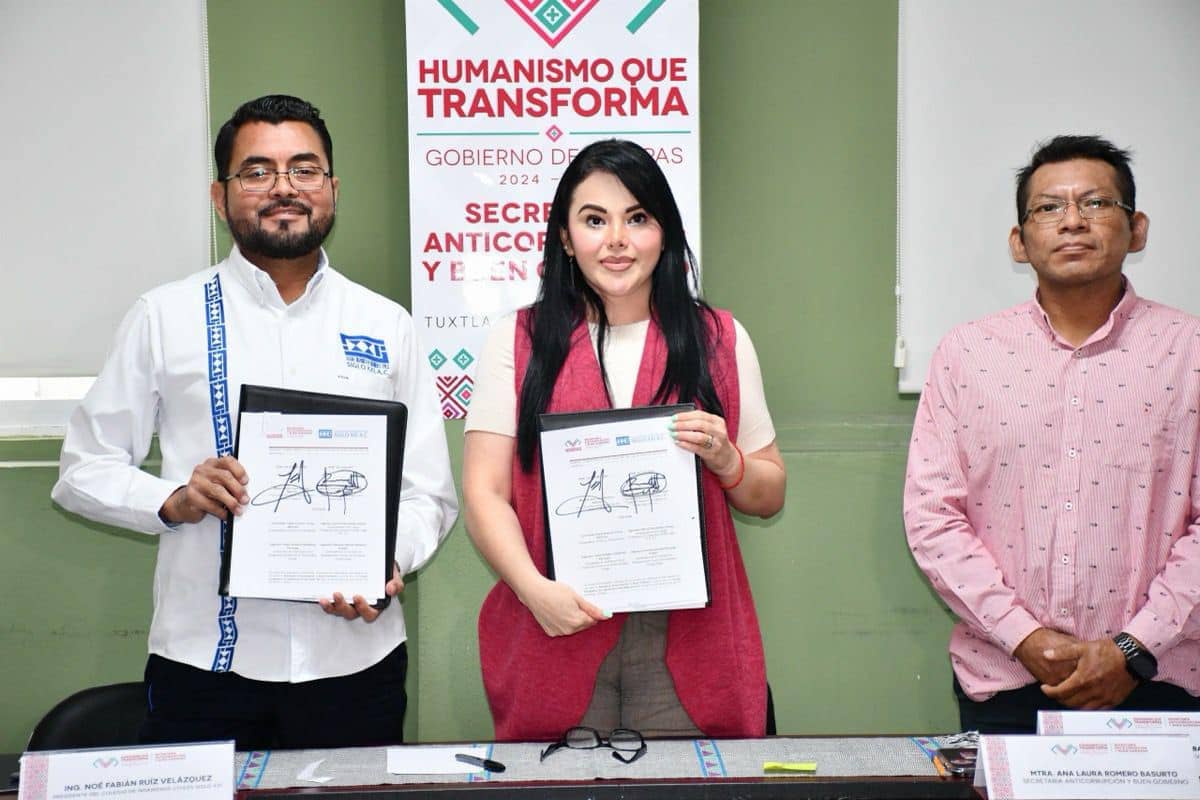 Celebran firma de convenio de colaboración entre la Secretaria Anticorrupción y Buen Gobierno y el Colegio de Ingenieros Siglo XXI