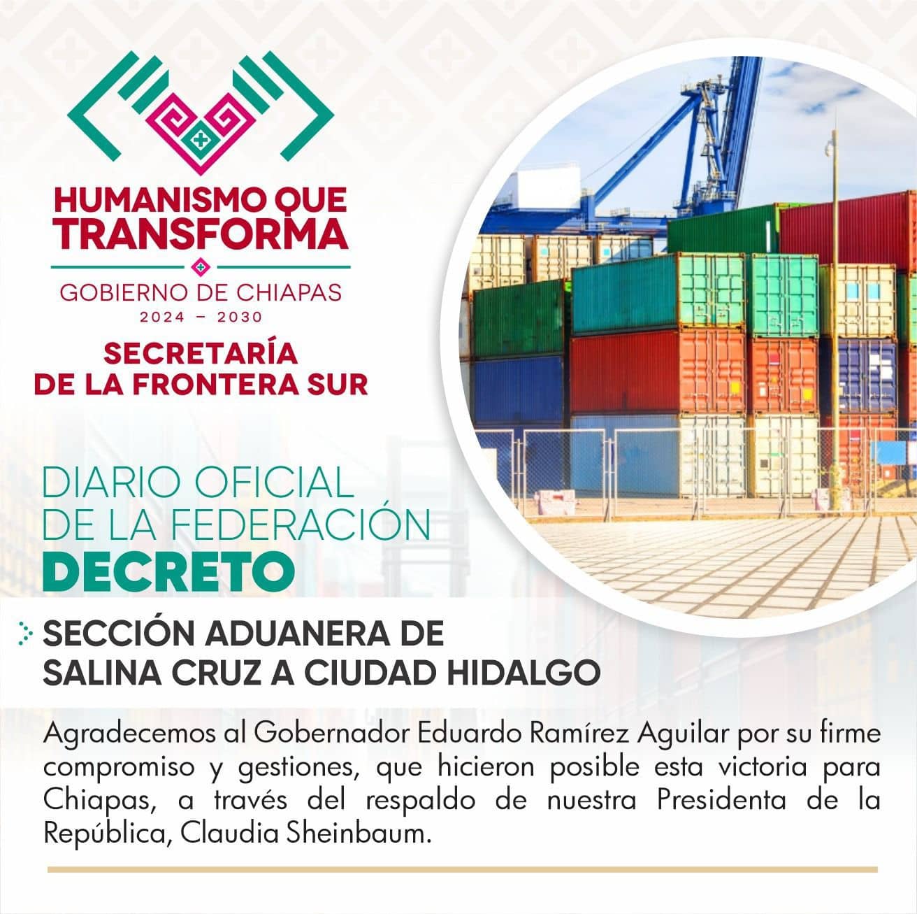 Se restablece la sección aduanera en Ciudad Hidalgo: un logro histórico para la Frontera Sur