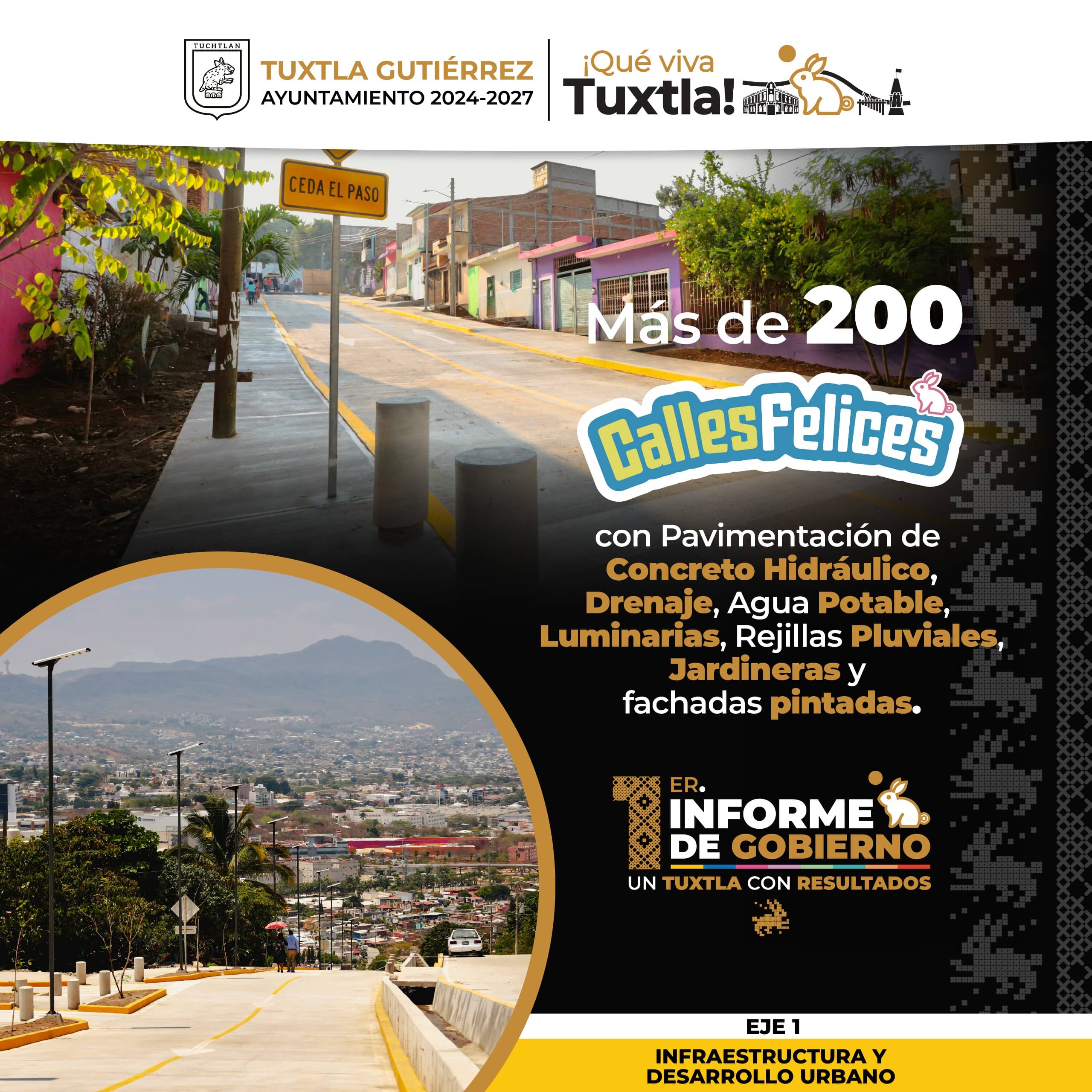 Calles Felices, parques rehabilitados y Tuxtla iluminada, en el Primer Informe de Angel Torres