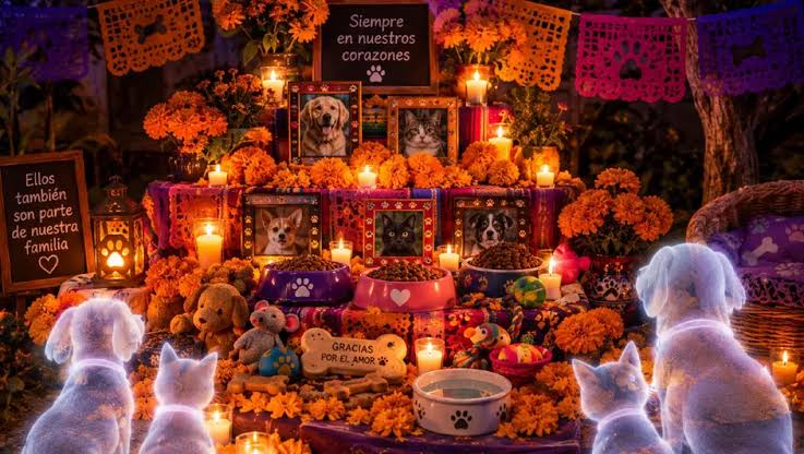 ¿Cuándo se coloca la ofrenda para las mascotas y qué elementos debe llevar, según la tradición mexicana?