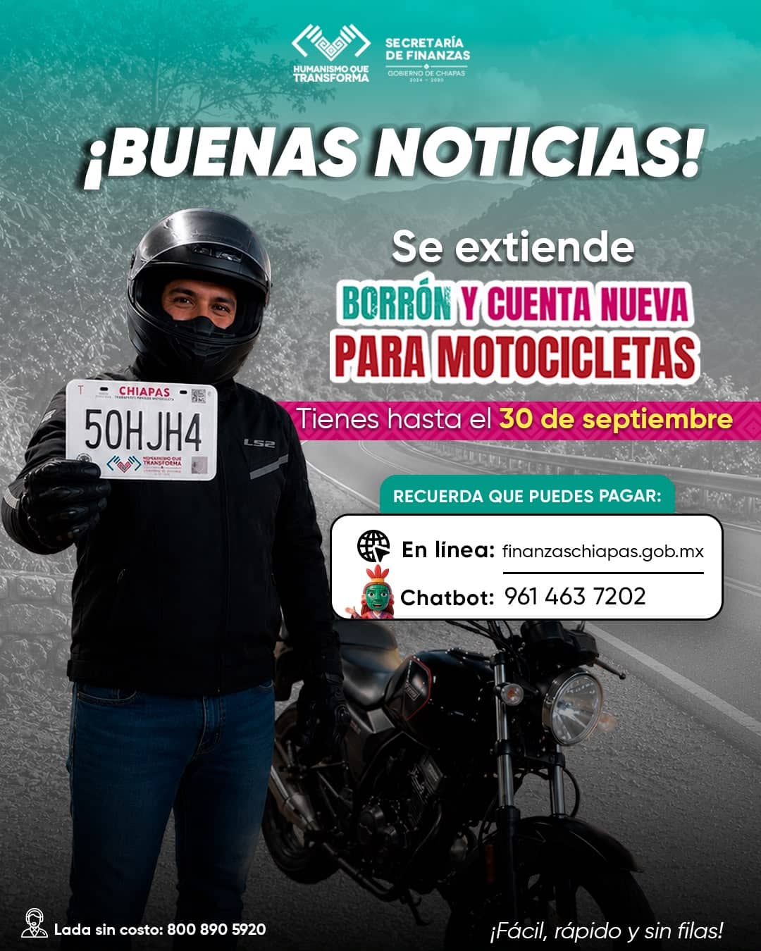 Chiapas amplía plazo del programa “Borrón y Cuenta Nueva” para motocicletas