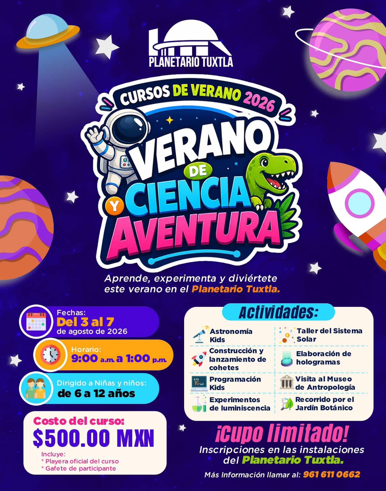 Aditech invita a niñas y niños a vivir un verano lleno de ciencia y tecnología en el MUCH y el Planetario Tuxtla